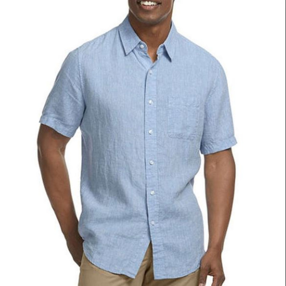 Blue Linen Button Down Short Sleeve 